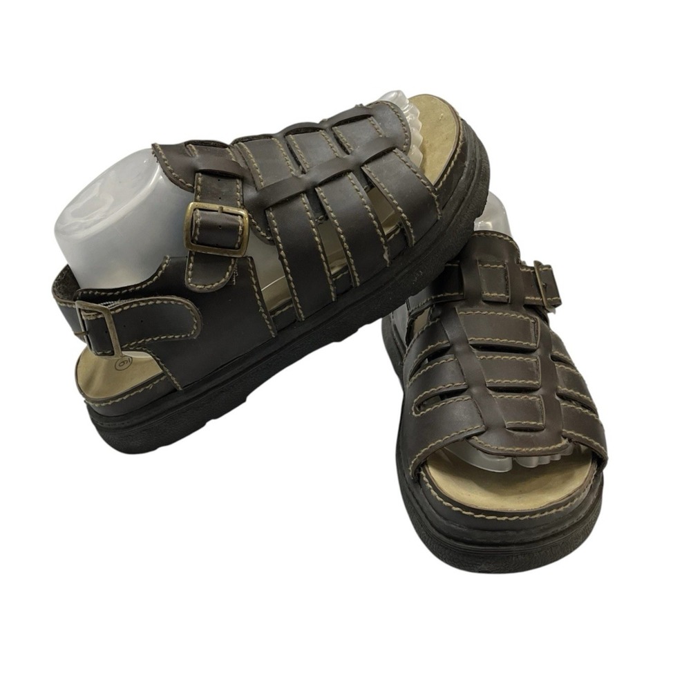 Wave Zone Fisherman Sandal Brown Faux Leather Mens 9 Chunky Lug Sole Y2K Jesus